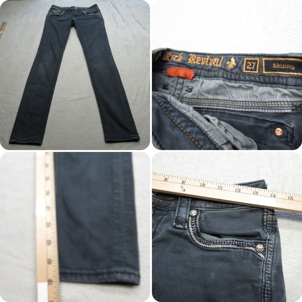 Rock Revival Skinny Jeans Womens 27X31 Dark Admeta Embroidered Pockets Stretch